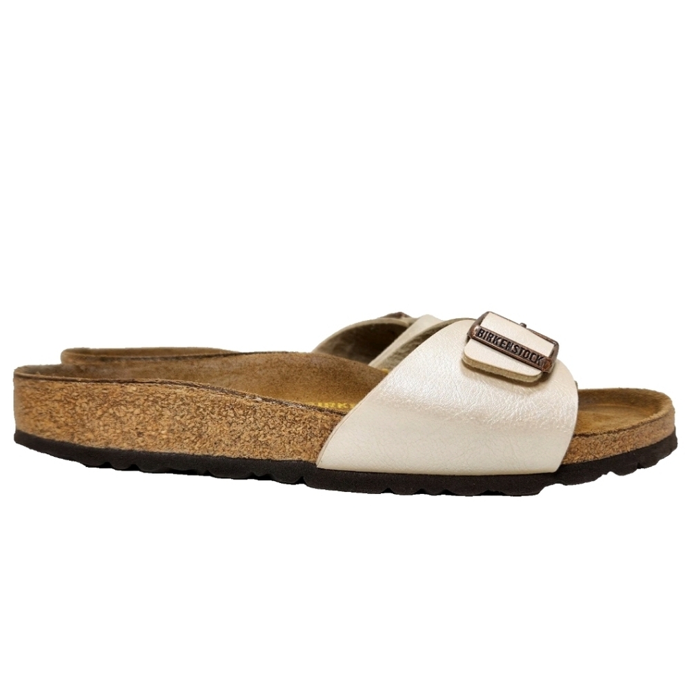 BIRKENSTOCK Madrid Iridescent Pearl Leather Sz 39/8-8.5 Copper Buckle Sandals - Picture 3 of 14